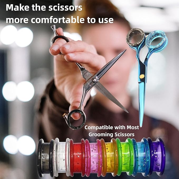 16pcs Shear Grips Inserts,Soft Silicone Scissors Finger Rings for Comfortable Dog Clipping and Pet Hair Trimming 8 Colors