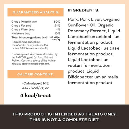 Primal Freeze Dried Dog Treats; Pork Liver Dog Treats with Probiotics for Dogs; Liver, Laugh, Love; Crunchy Grain Free Training Treats for Dogs, 1.5 oz