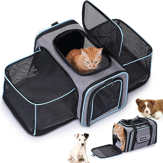 2 Sides Travel Expandable Pet Carrier Bag (Large), Airline Approved Soft-Sided Cat Carrier with Pad & Pocket & Removable Shoulder Strap - 18"x11"x11" Dog Airplane Carrier Under Seat