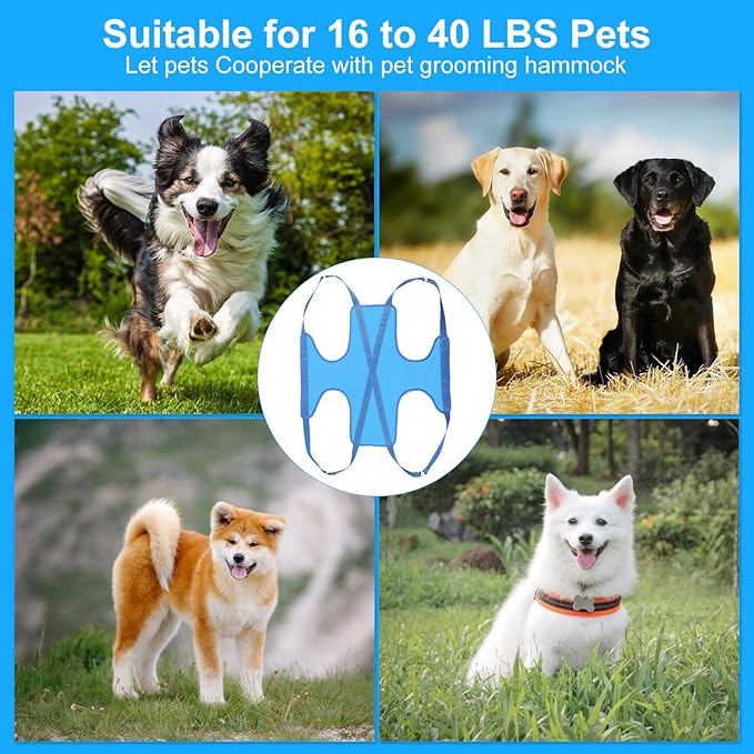 Dog Grooming Hammock, Pet Grooming Harness for Dogs&Cats, Multi Hammock Restraint Bag with Adjustable Grooming Loop/Stainless D-Hooks/Nail Clippers/Trimmer/Nail File for Pet Nail Trimming, Care (M)