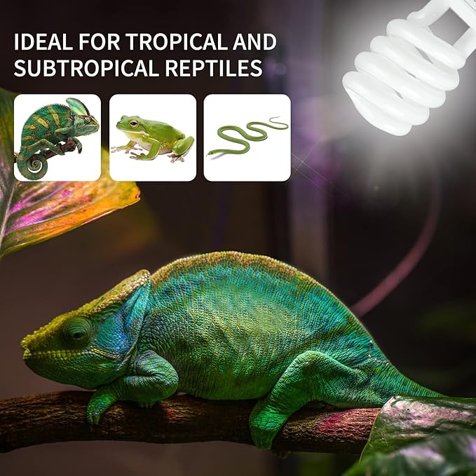 LUCKY HERP 2 Pack UVA UVB Reptile Light, 23W 5.0 UVB Bulb for Tropical and Sub Tropical Reptiles, Compact Fluorescent Terrarium Lamp, Reptile UVB Bulb for Chameleons, Lizard, Turtle