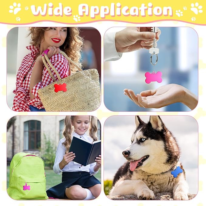 100 Pcs Blank Dog Pet Tags for Engraving 38MM Aluminum Bone Shape Name Tag Colorful Double Sided Dog Cat Phone Number Tag Pendants