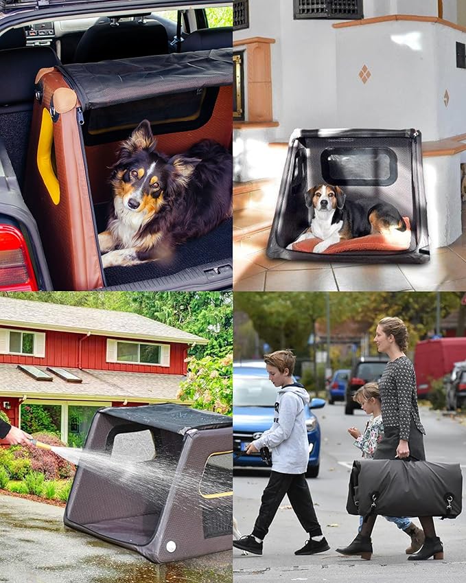 Collapsible Portable Soft Dog Crate-HIGHPI Inflatable Dog Travel Crate for Extra Small Dogs, Waterproof Dog Kennel Outdoor Indoor, Safety Foldable Dog Cage for Car Home, Dog Carrier 20"L x 26"W x 22"H