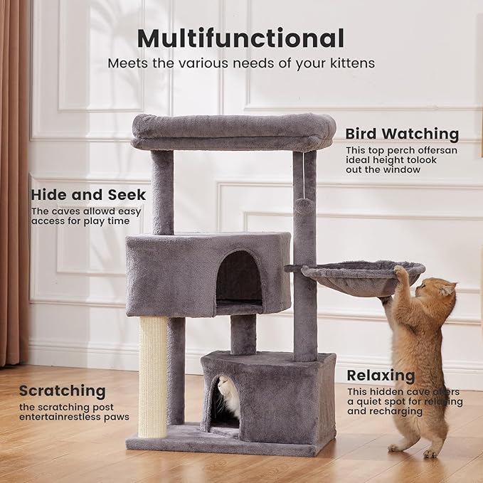 Gardner Pet 41" Tall Cat Tree for Large Cats, Heavy Duty Cat Tower with 3.2in Posts & Washable Top Perches, Space-Saving Cat Furniture with Replaceable Natural Sisal for Apartments, Easy to Assembly