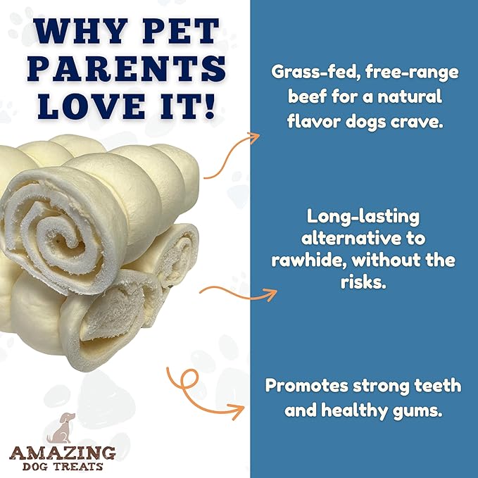 Amazing Dog Treats - Beef Cheek Rolls (Mega Thick 5-6" - 4 Pcs) - Safe Rawhide Alternative Dog Chew - Great for Power Chewers - Long Lasting Dog Chew - Retriever Rolls for Dogs