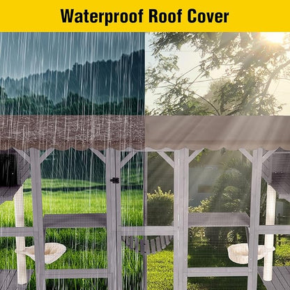 Aivituvin Cat Enclosure Window Outdoor Large Catio Wall Mounted Wooden Cat Cage with Cat Condo, Baskets and Bridge 104.3''