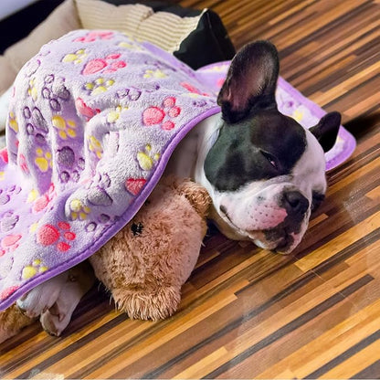 Tatuo 4 Pcs Dog Blanket Pet Puppy Blanket Puppy Teething Toys Paw Print Fleece Blanket for Pet Cat Soft Warm Sleep Mat Guinea Pig Cage Blanket(Small(24 x 16 Inch),Purple)