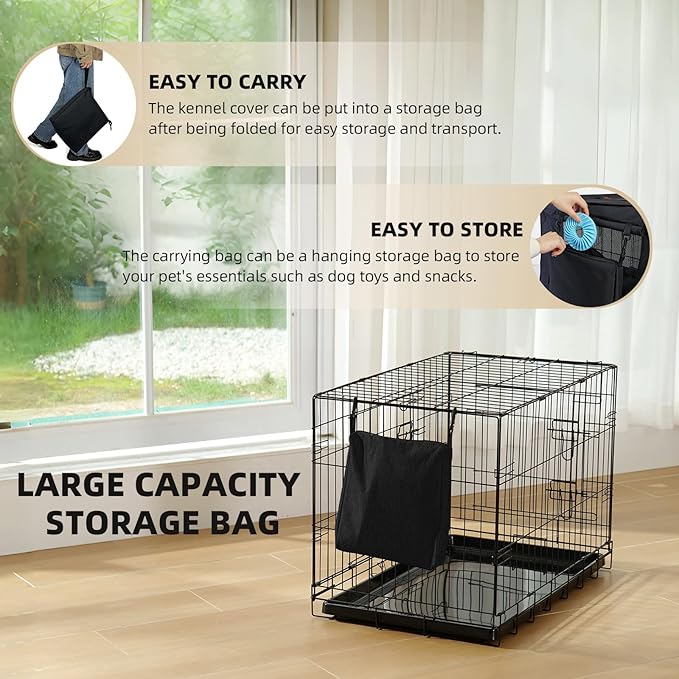 600D Dog Crate Cover, Waterproof Pet Kennel Cover with Storage Bag Cover Fit for 42 Inch Wire Crate Dog Cage, 42 Inches, Black