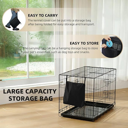 600D Dog Crate Cover, Waterproof Pet Kennel Cover with Storage Bag Cover Fit for 42 Inch Wire Crate Dog Cage, 42 Inches, Black