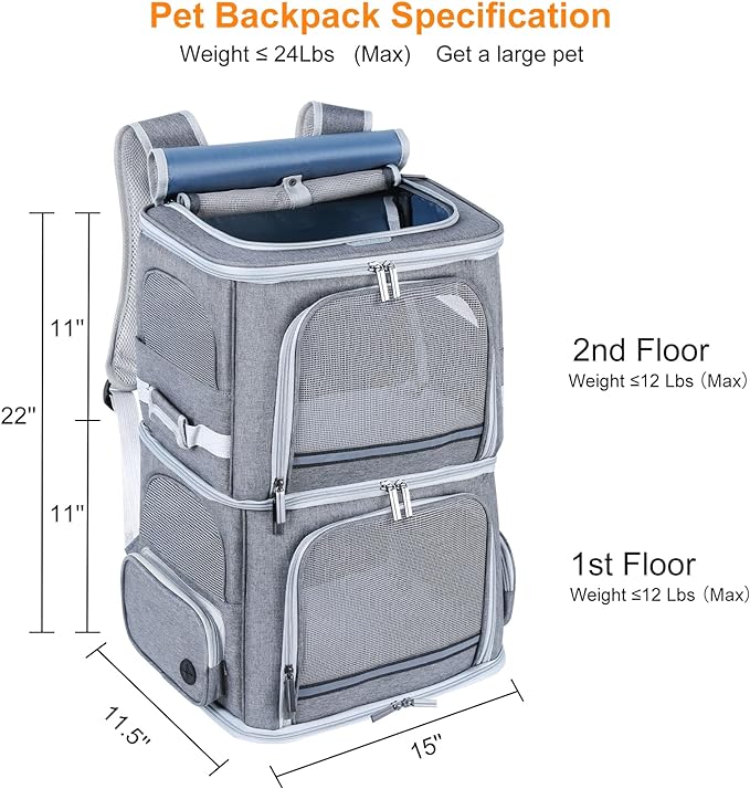 Double Cat Carrier for 2 Cats,Dog Backpack Carrier for Medium Dogs,Double Compartment Pet Carrier Backpack for Dual Pets,for Outdoor Traveling/Stroll and Picnic