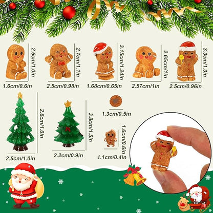 56 Pcs Mini Resin Gingerbread Men Tiny Christmas Gingerbread Man Figurines Decorations Xmas Tree for Christmas Village Snow Globe Garden Fairy Accessories Party Favors