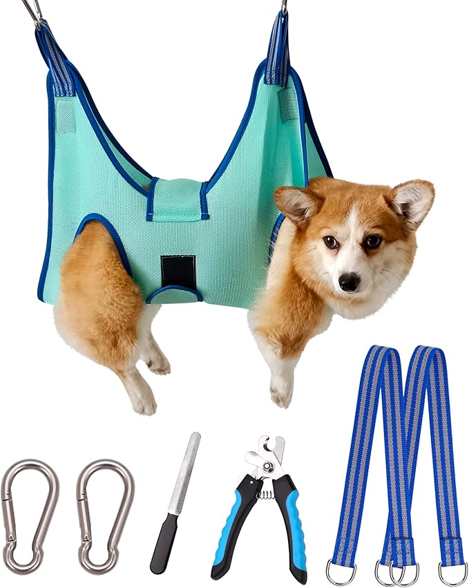 Dog Grooming Hammock Pet Grooming Hammock 2023 New Edition Medium Dog Hanging Harness Holder for Nail Clipping,Dog Nail Trimming Hammock,Dog Grooming Sling (Large 42 LB Max/Turquoise)