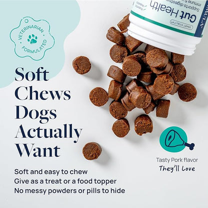 Veterinary Formula Gut Health Supplement for Dogs  Vet-Formulated Probiotic Chews with Digestive Enzymes & Fiber  Smart Vitality Supports Digestive Health, Gut Balance & Stool Quality, 60 Soft Chews