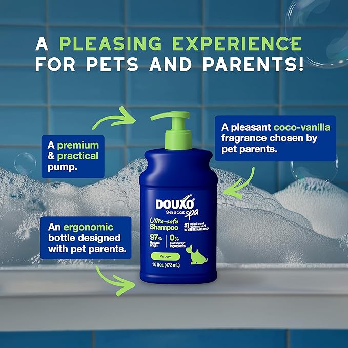 DOUXO® Skin & Coat SPA - Ultra-Safe Puppy Shampoo, 16 fl oz, Skin-Friendly Formula Cleans and Hydrates, Leaves Coat Soft and Plush