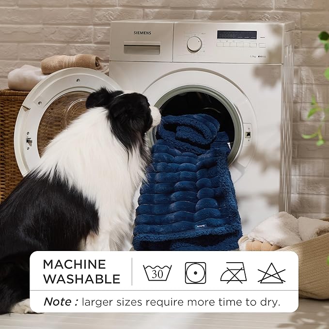 Bedsure Waterproof Dog Blankets for Large Dogs - Soft Puppy Cat Blanket Corduroy Fleece for Couch Protector Washable, Cozy Calming Reversible Furniture Protection for Pet,40"x50", Navy Blue