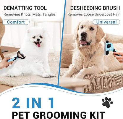 MIU COLOR Dog Brush Kit 2PCS, Deshedding Dog Brush & 2 Sided Undercoat Rake for Dogs & Cats, Long Medium Hair Deshedding Tool, Effective Dog Brush Set Removing Knots, Mats, Tangles, Extra Wide
