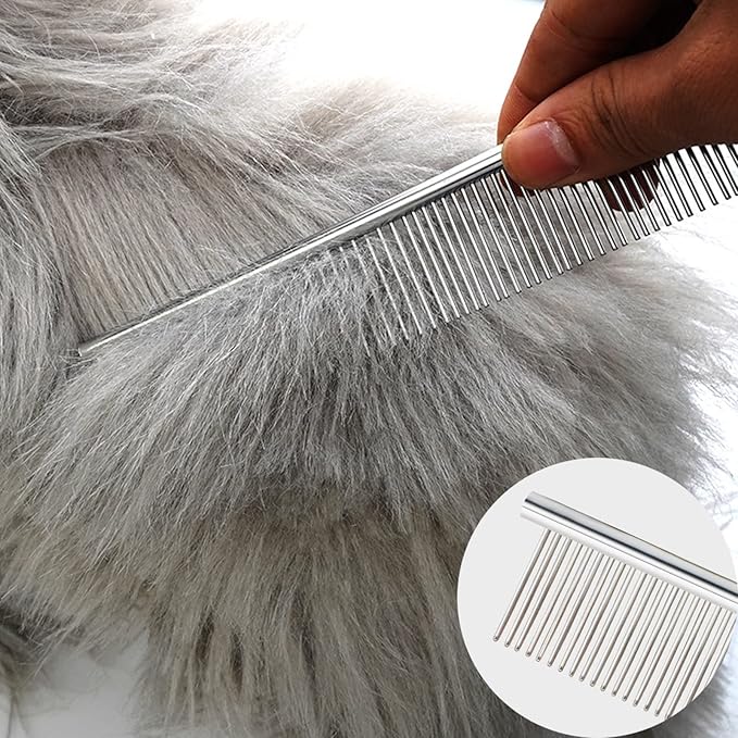 4 Pcs Pet Grooming Kit for Small Long and Short Haired Dogs, Cats & Puppies, Flea & Lice Comb, Tear Stain Remover, Fine-Toothed Comb for Knots, Crust & Mucus (Pink)