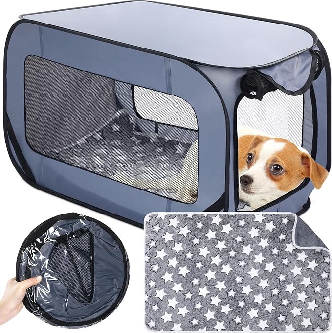 37 Inch Collapsible Dog Crate with Mat Liner Pop up Dog Kennel Waterproof Portable Car Seat Kennel Travel Crate for Pet Indoor Outdoor Cat Bed Collection(Gray)
