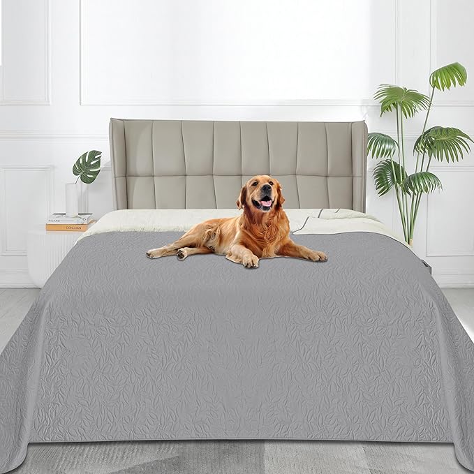 Easy-Going Waterproof Dog Bed Cover Reversible Leak Proof Pet Blanket Replacement Mat for Furniture Washable Couch Cover Sofa Cover for Dogs Cat(82x120 Inch, Light Gray/Ivory)