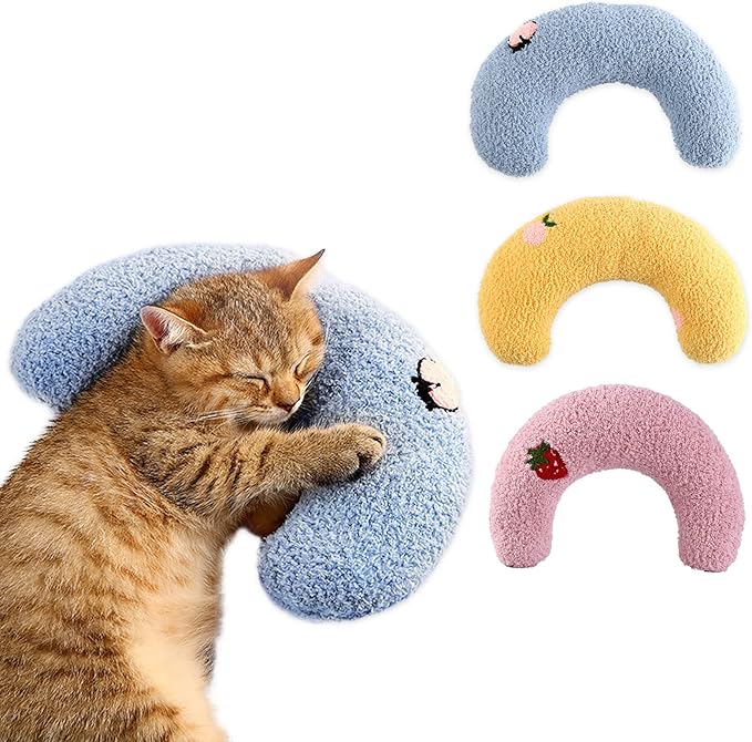 T'CHAQUE Dog Pillow Bed, Cat Calming Pillow, Dog Neck Pillow for Joint Relief Sleeping, Ultra Soft Half Donut Cuddler, Pillow Pet for Upper Spine Support, Doggy/Kitten Pillow Training Toy, 3Pack