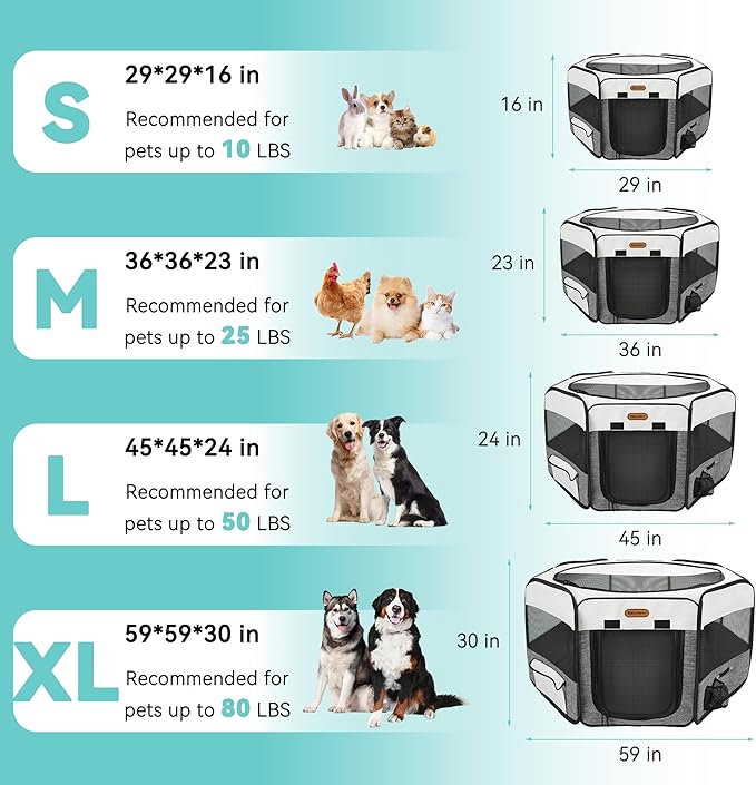 Dog Playpen, Portable Pet Play Pen Foldable Carrying Case, Puppy Pens Outsid for Small Cat Indoor/Outdoor, Removable Mesh Shade Cover