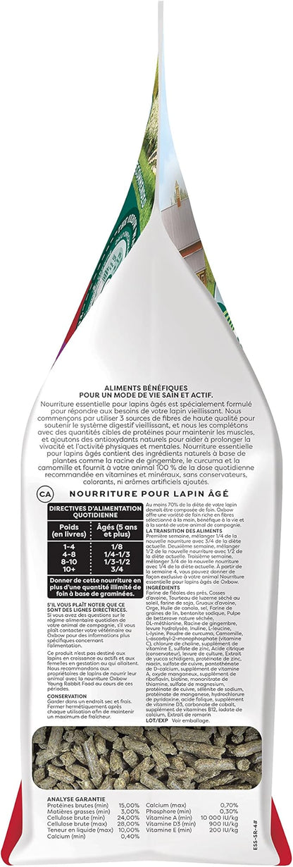 Oxbow Essentials Rabbit Food, Senior, Made with Oxbow Alfalfa for Rabbit, Vitamin & Mineral Rich Pet Pellets, Small Animal Pet Products, Bunny Food, Made in USA, High Fiber, 4 lb. Bag