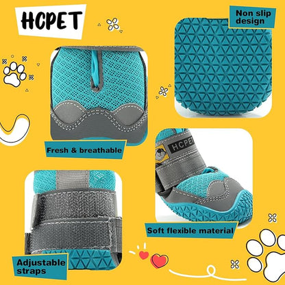 Hcpet Dog Shoes for Large Dogs, Breathable Dog Booties for Small Medium Dogs, Anti-Slip Dog Boots & Paw Protectors for Hot Pavement Winter Snow Hiking with Reflective Straps Blue Size 6