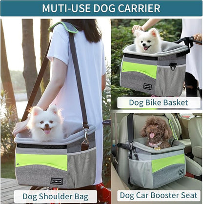 Petsfit Dog Bike Basket, Dog Booster Car Seat, Dog Car Seat for Small Dogs/Cats/Puppies with Safety Rope/Reflective Strips/Two Side Storage Pockets (Grey)