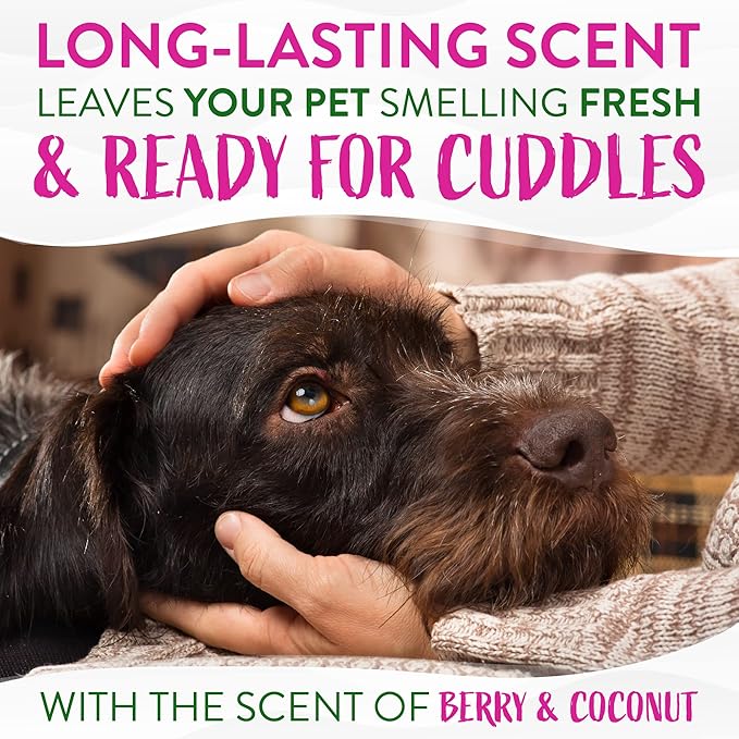 TropiClean No Rinse Waterless Dog Shampoo | Detangling and Deodorizing Dry Shampoo for Smelly Pets | Moisturizes Dry Skin | USA Made | Berry Scent | 7.4oz