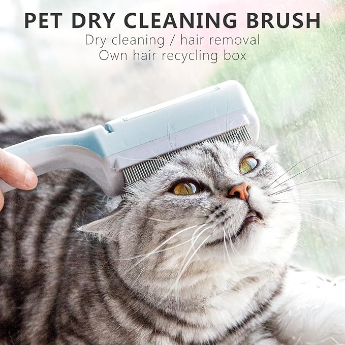 Pet Dry Cleaning Brush for Short or Long Haired Cats/Dogs, Dog Fur Remover, Sticky Brush for Shedding and Grooming, Cat Brushes for Indoor Cats,Rabbit Comb (blue)