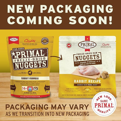 Primal Freeze Dried Raw Dog Food Nuggets, Rabbit, Complete & Balanced Meal, Also Use as Topper or Treat, Premium, Healthy, Grain Free, High Protein Raw Dog Food, 5.5 oz
