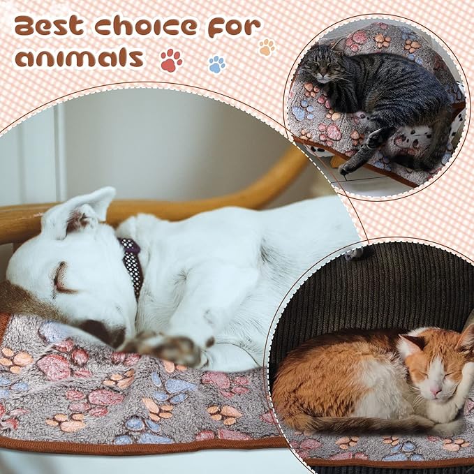Tatuo 4 Pcs Dog Blanket Pet Puppy Blanket Puppy Teething Toys Paw Print Fleece Blanket for Pet Cat Soft Warm Sleep Mat Guinea Pig Cage Blanket(Small(24 x 16 Inch),Black)