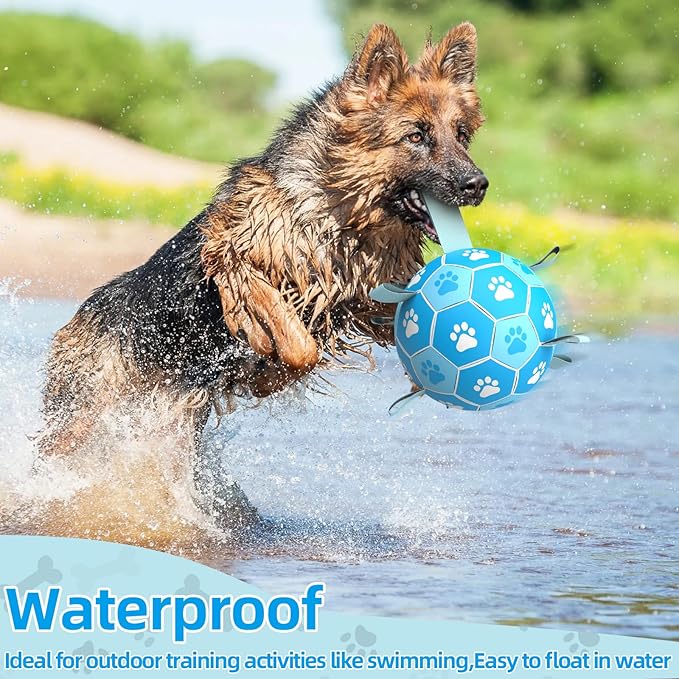 QDAN Dog Toys Balls Dog Soccer Ball with Straps, Dog Balls for Tug of War, Interactive Dog Toys, Dog Birthday Gifts, Durable Dog Water Toy for Small Medium Dogs（6 Inch）
