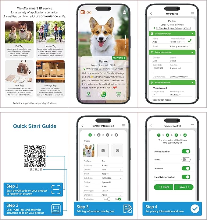Dog Tags Personalized QR Code and Do Not Pet Dog Tags, Modifiable Pet Online Profile, Multiple Emergency Contact, Scan QR Code Send Pet GPS Location Email