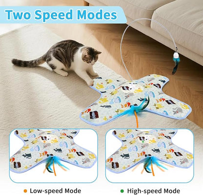 3 in 1 Interactive Kitten Toys for Indoor Cats with Moving Feather,Interesting Cat Toy for Exercise and Play,Hide and Seek Concealed Moving Feather Wand,Cat Enrichment Toys for Bored Indoor Adult Cats