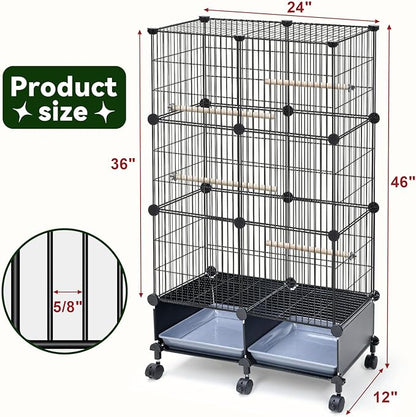 46-Inch Bird Cage, with Wooden Perches, Metal Parakeet Cage with Slide-Out Tray, Water Bottle & Feeder, Bird Cages for Parrot, Parakeets, Cockatiel, Lovebird, Pigeon and Small Mid-Sized Birds