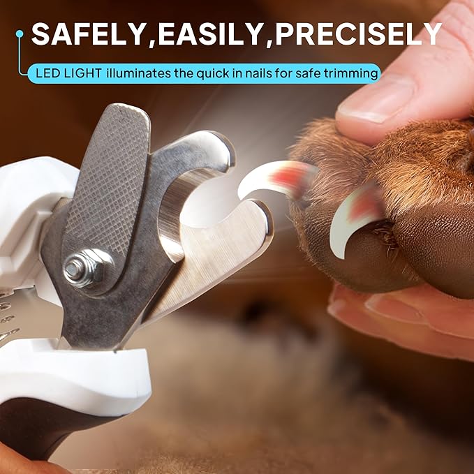 PetiFine LED Dog Nail Clippers with Light, Dog Nail Trimmer with Safety Guard & Nail File, Razor Sharp Blades, Pet Nail Trimmer/Clipper for Large & Medium Breeds (Batteries-Included)