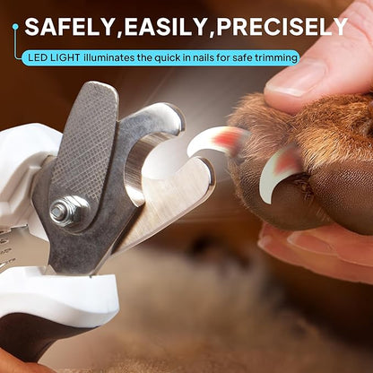 PetiFine LED Dog Nail Clippers with Light, Dog Nail Trimmer with Safety Guard & Nail File, Razor Sharp Blades, Pet Nail Trimmer/Clipper for Large & Medium Breeds (Batteries-Included)