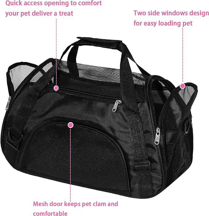 Pet Carrier Soft-Sided Carriers for Cat Carriers Dog Carrier for Small Medium Cats Dogs Puppies Pet Carrier Airline Approved up to 15 Lbs Cat Dog Pet Travel Carrier (Medium,Black)