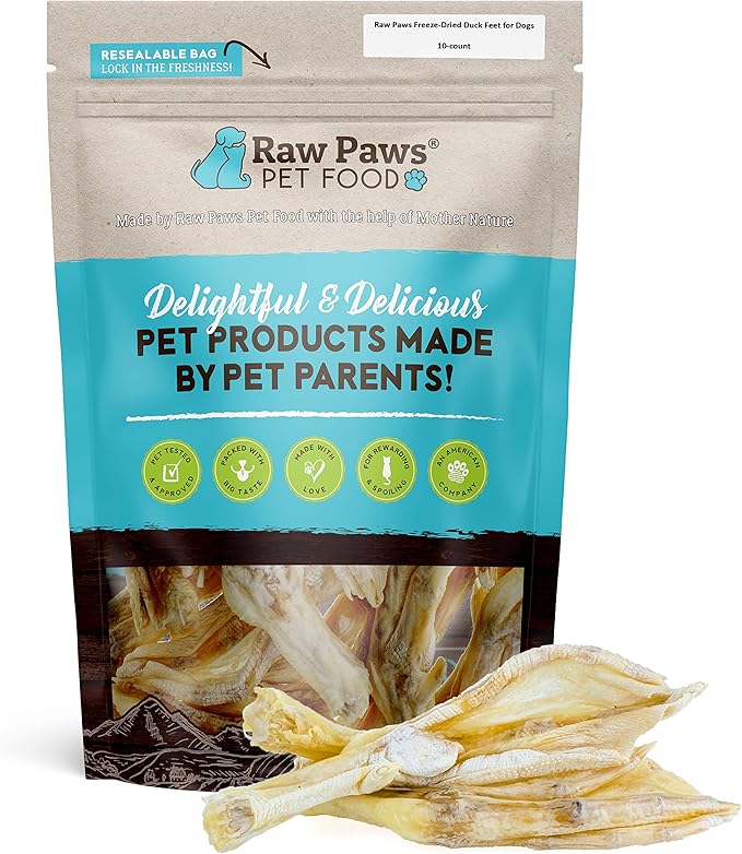 Raw Paws Freeze Dried Duck Feet for Dogs (10 Pack) - Made in USA Fully Digestible Dog Chew- Single Ingredient Dog Treats - Freeze Dried Duck Feet for Dogs - Duck Feet Dog Treat - Duck Treats for Dogs