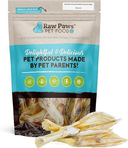 Raw Paws Freeze Dried Duck Feet for Dogs (10 Pack) - Made in USA Fully Digestible Dog Chew- Single Ingredient Dog Treats - Freeze Dried Duck Feet for Dogs - Duck Feet Dog Treat - Duck Treats for Dogs