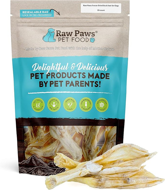 Raw Paws Freeze Dried Duck Feet for Dogs (10 Pack) - Made in USA Fully Digestible Dog Chew- Single Ingredient Dog Treats - Freeze Dried Duck Feet for Dogs - Duck Feet Dog Treat - Duck Treats for Dogs
