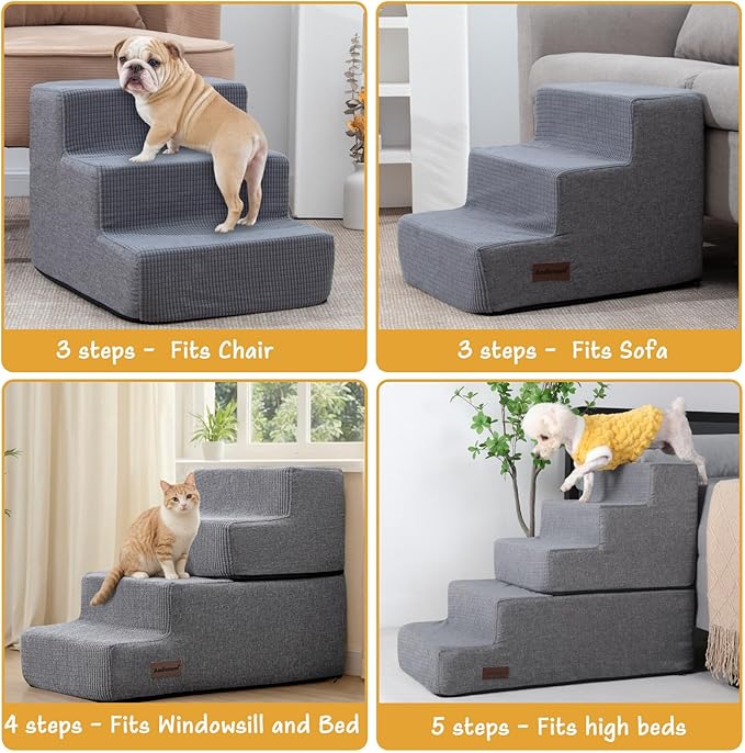 Dog Stairs for High Bed,4 Steps Pet Stairs for Small Dogs and Cats，Anti-Slip Removable Dog Steps for Bed,Bed Stairs for Dog