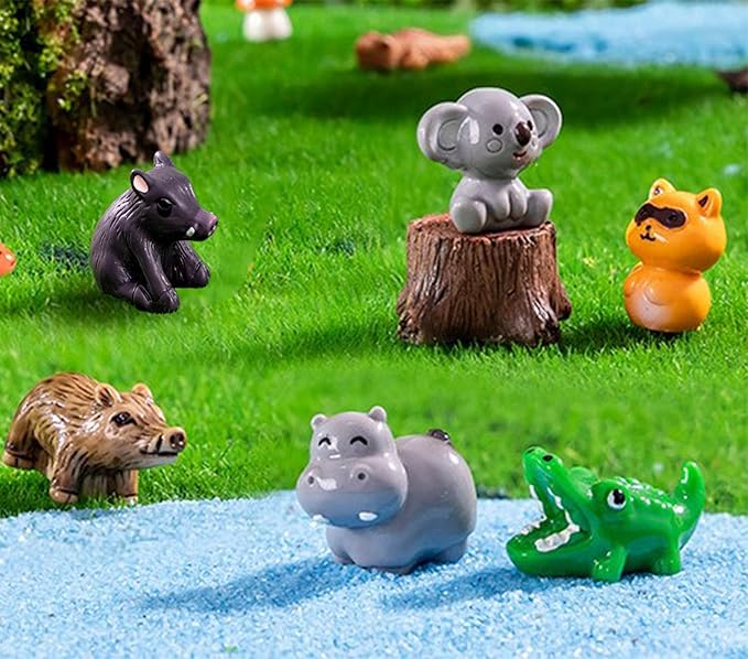 37 Pcs Mini Resin Animal Figurines Fairy Garden Accessories Micro Landscape Decor with Tiger Elephant Owl Giraffe Panda Flamingo Fox Monkey Hippo