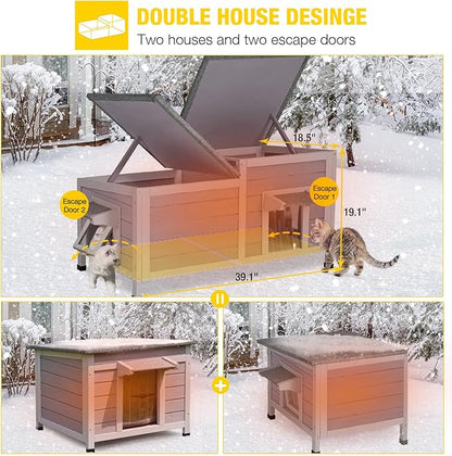 Aivituvin Insulated Outdoor Cat House Waterproof Outside Feral Cat Shelter for Winter 100% Insulated
