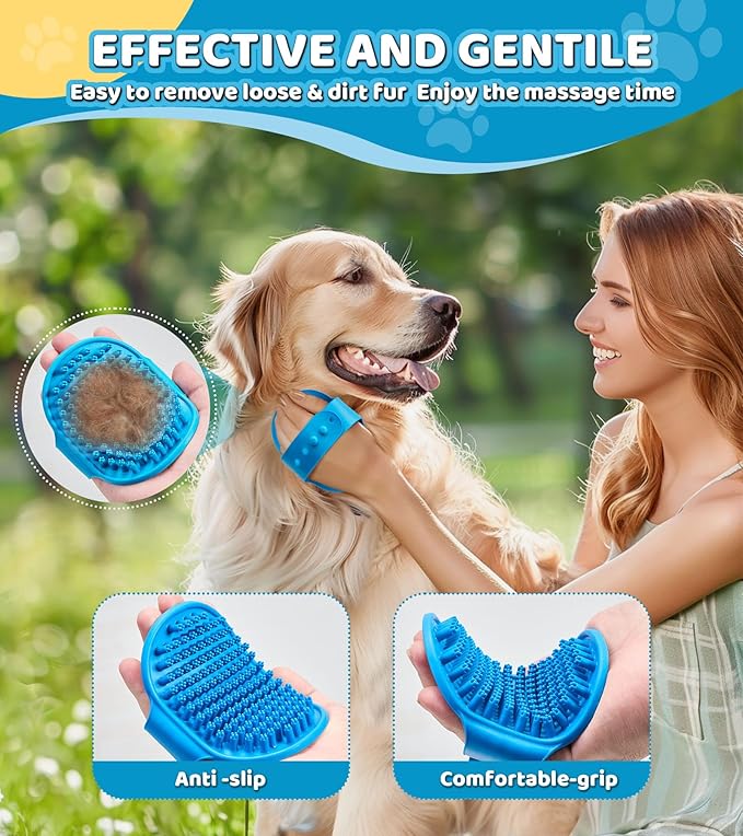 4PCS Dog Bath Brush Pet Massage Shampoo Brush Dog Scrubber for Dog Washing Brush Scrubber Pet Bath Massage Brush with Soft Silicone Bristles for Dog Cat Grooming Cleaning(Blue Blue Blue)
