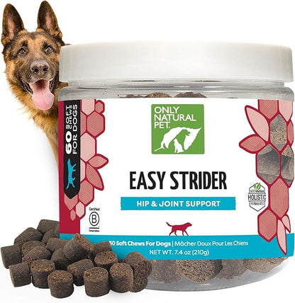 Only Natural Pet Easy Strider Hip and Joint Supplement, All Natural Holistic Glucosamine & Turmeric Formula for Dogs - Made in USA, 60 Soft Chews