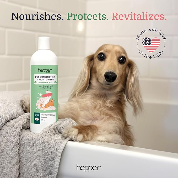 Hepper Pet Conditioner and Moisturiser - Scented Dog Conditioner & Detangler. Perfect for Long Hair, Short Hair, Dry Skin, Shedding Control, Allergies, and Puppy Coats! Cucumber and Aloe Scented.