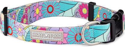 Lucky Love Dog Collars, Vivid Flower Pattern Dog Collars for Medium Female Dogs, Spring & Summer Floral Themed Print, Caroline, Medium