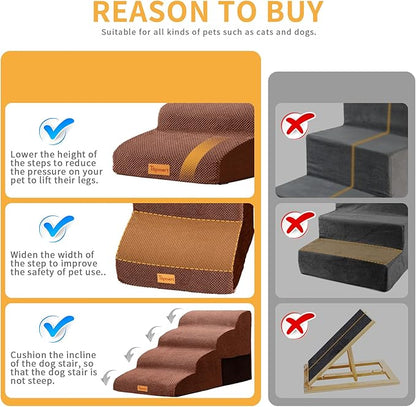 Topmart Wider High Density Foam Dog Steps 4 Tiers,Extra Wide Deep Pet Steps,Non-Slip Pet Stairs with Waterproof Cover,Soft Foam Dog Ladder,Best for Older Dogs Injured,Older Pets,Cats with Joint Pain